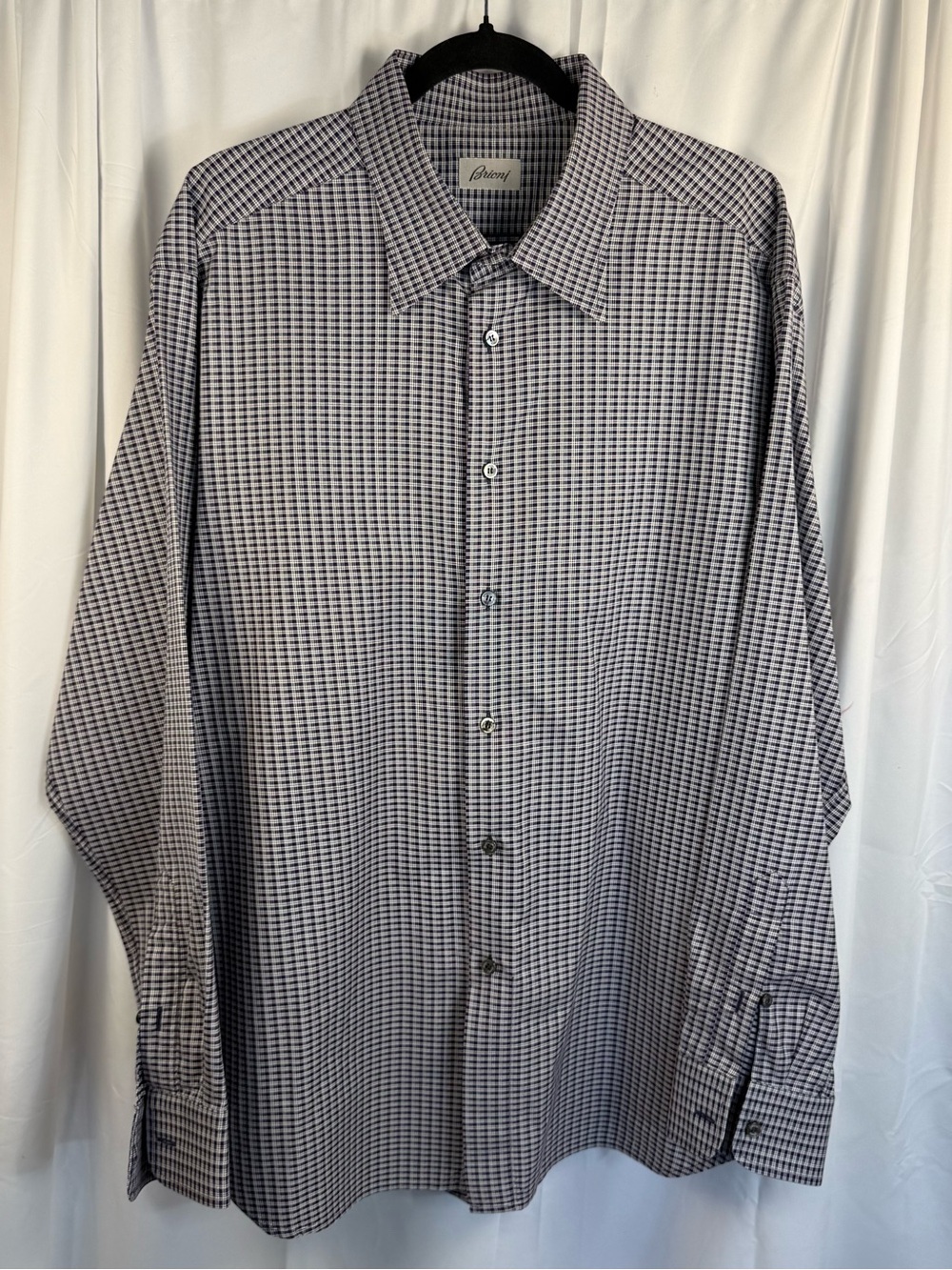 Brioni Men’s 3XL Purple Check Long Sleeve Luxury Dress Shirt